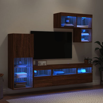 Mobili TV a Muro con LED 6pz Rovere Marrone Legno Multistrato - homemem39