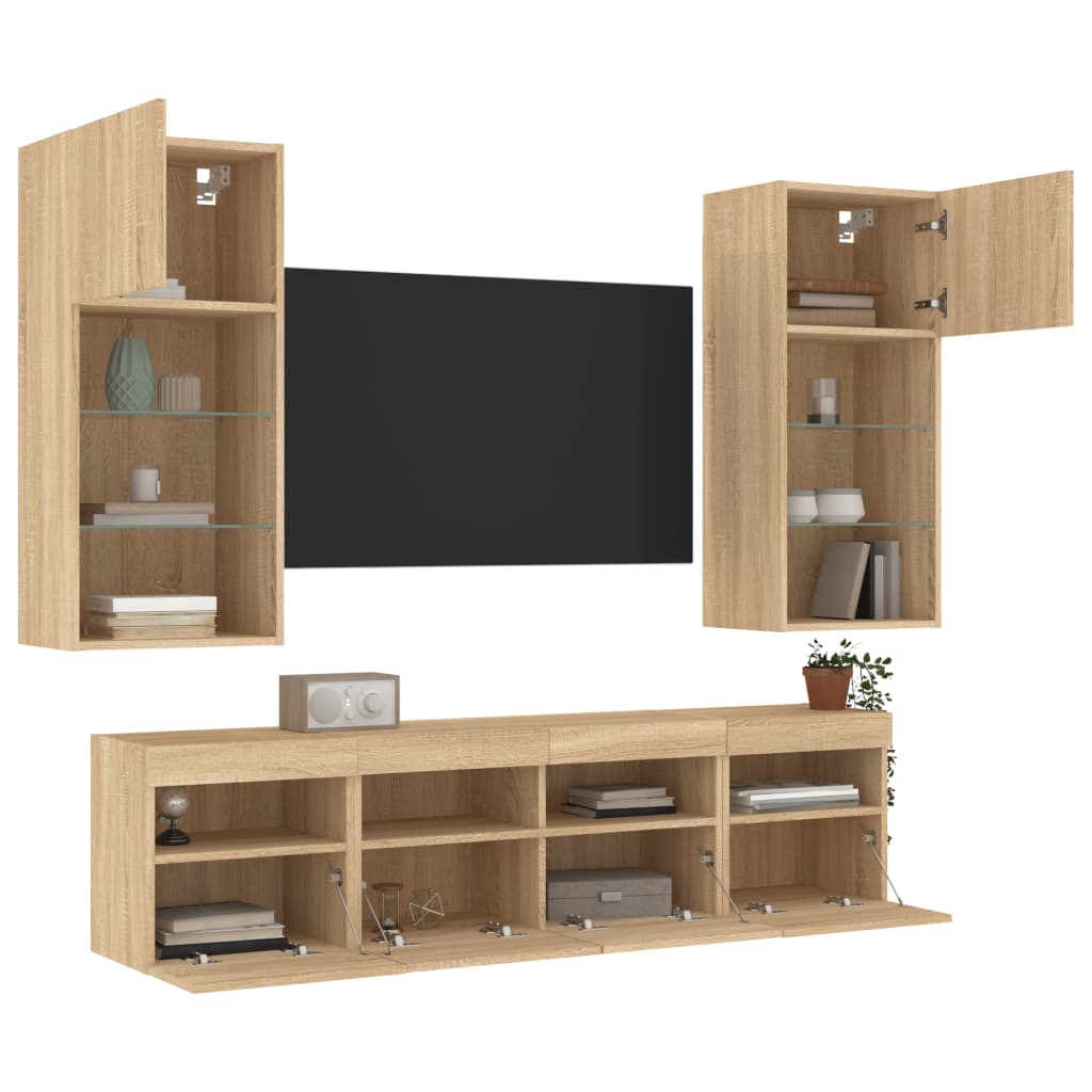 Mobili TV a Muro con LED 5pz Rovere Sonoma Legno Multistrato - homemem39