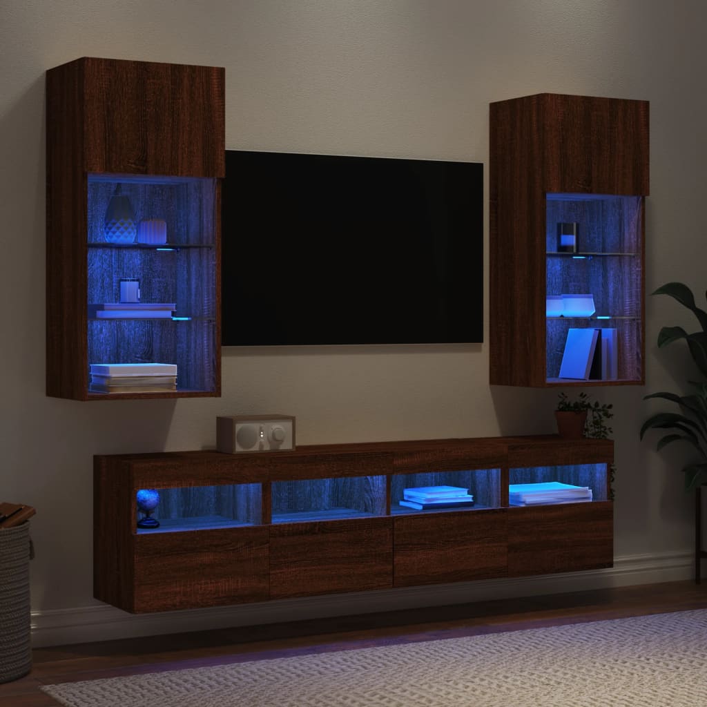 Mobili TV a Muro con LED 5pz Rovere Marrone Legno Multistrato - homemem39