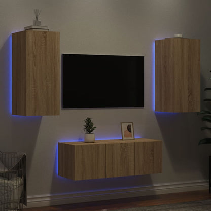 Mobili TV a Muro con LED 4pz Rovere Sonoma Legno Multistrato - homemem39