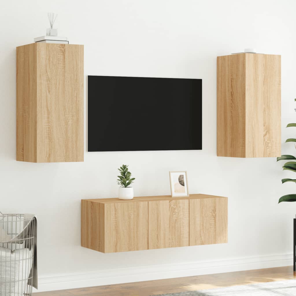 Mobili TV a Muro con LED 4pz Rovere Sonoma Legno Multistrato - homemem39