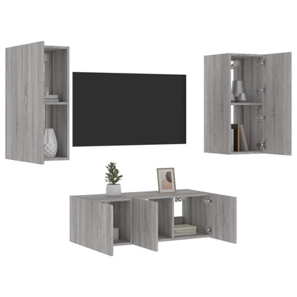 Mobili TV a Muro con LED 4pz Grigio Sonoma in Legno Multistrato - homemem39