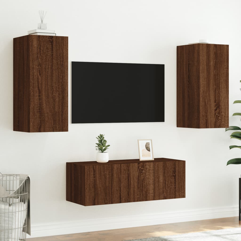 Mobili TV a Muro con LED 4pz Rovere Marrone Legno Multistrato - homemem39