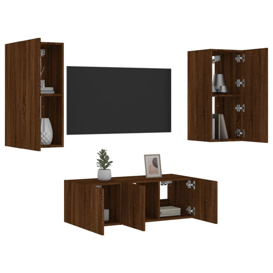 Mobili TV a Muro con LED 4pz Rovere Marrone Legno Multistrato - homemem39