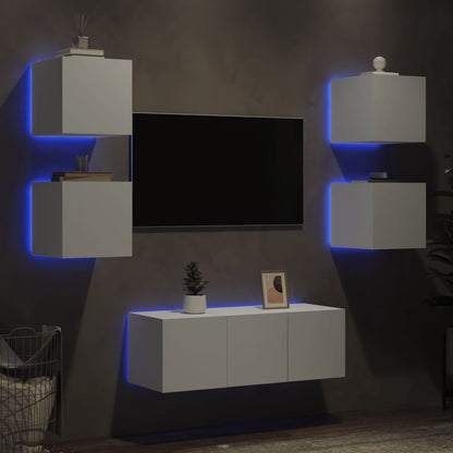 Mobili TV a Muro con LED 6pz Bianchi in Legno Multistrato - homemem39