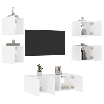 Mobili TV a Muro con LED 6pz Bianchi in Legno Multistrato - homemem39