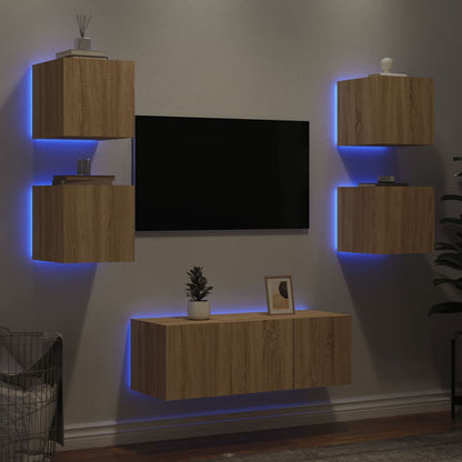 Mobili TV a Muro con LED 6pz Rovere Sonoma Legno Multistrato - homemem39