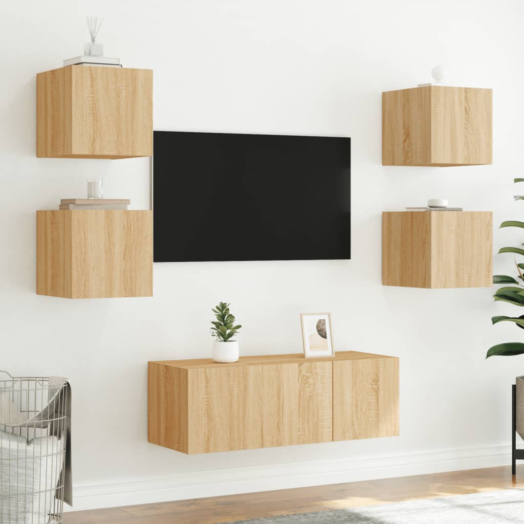 Mobili TV a Muro con LED 6pz Rovere Sonoma Legno Multistrato - homemem39