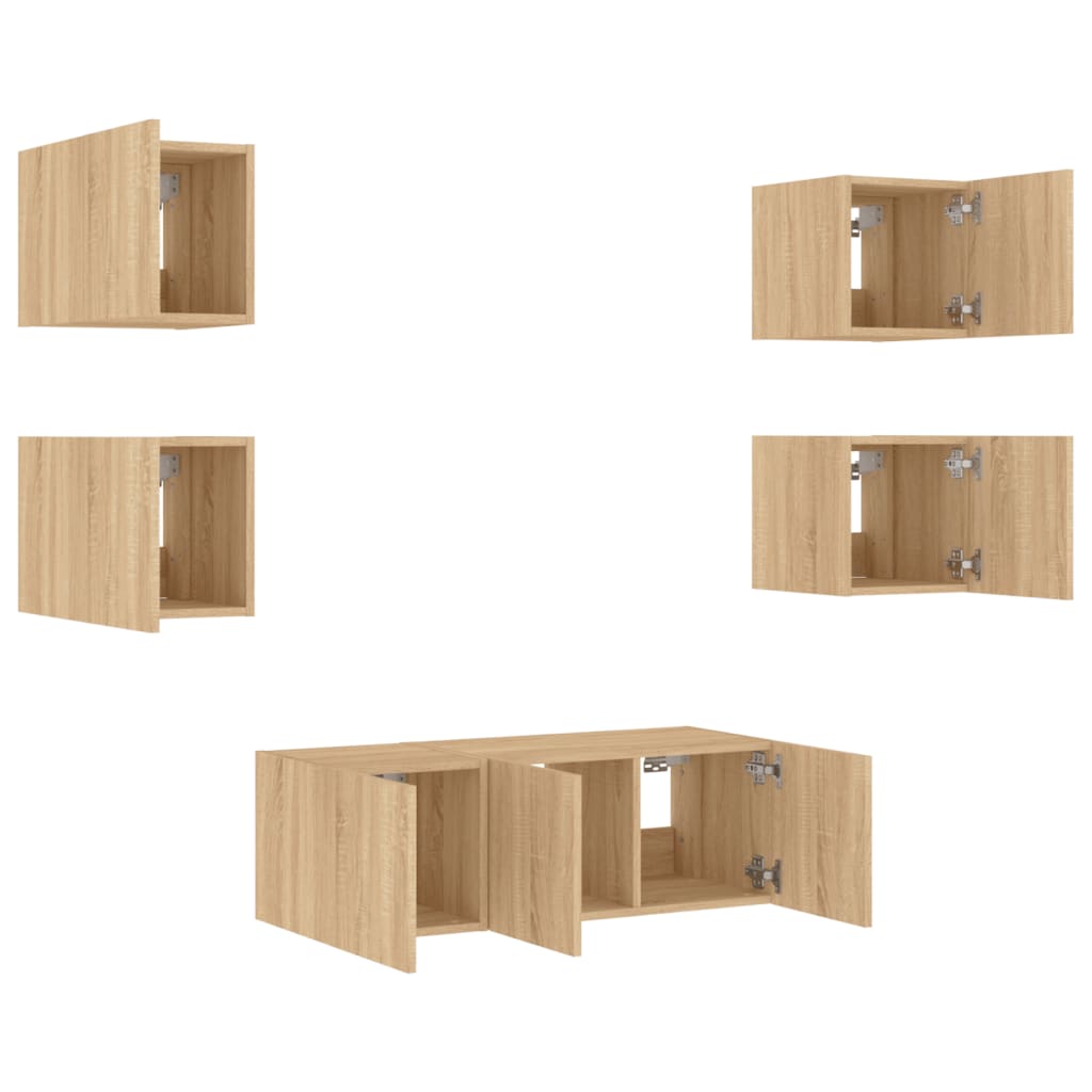 Mobili TV a Muro con LED 6pz Rovere Sonoma Legno Multistrato - homemem39