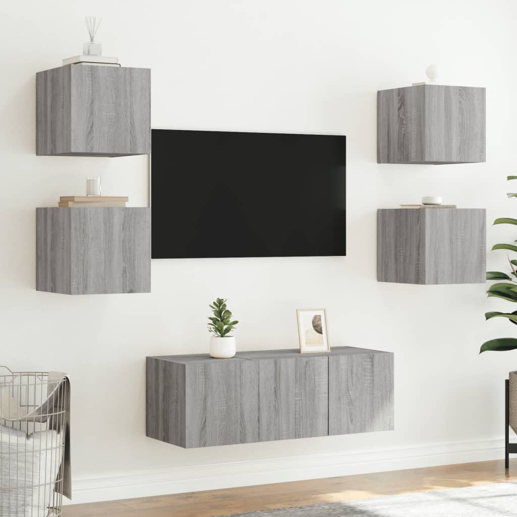 Mobili TV a Muro con LED 6pz Grigio Sonoma Legno Multistrato - homemem39