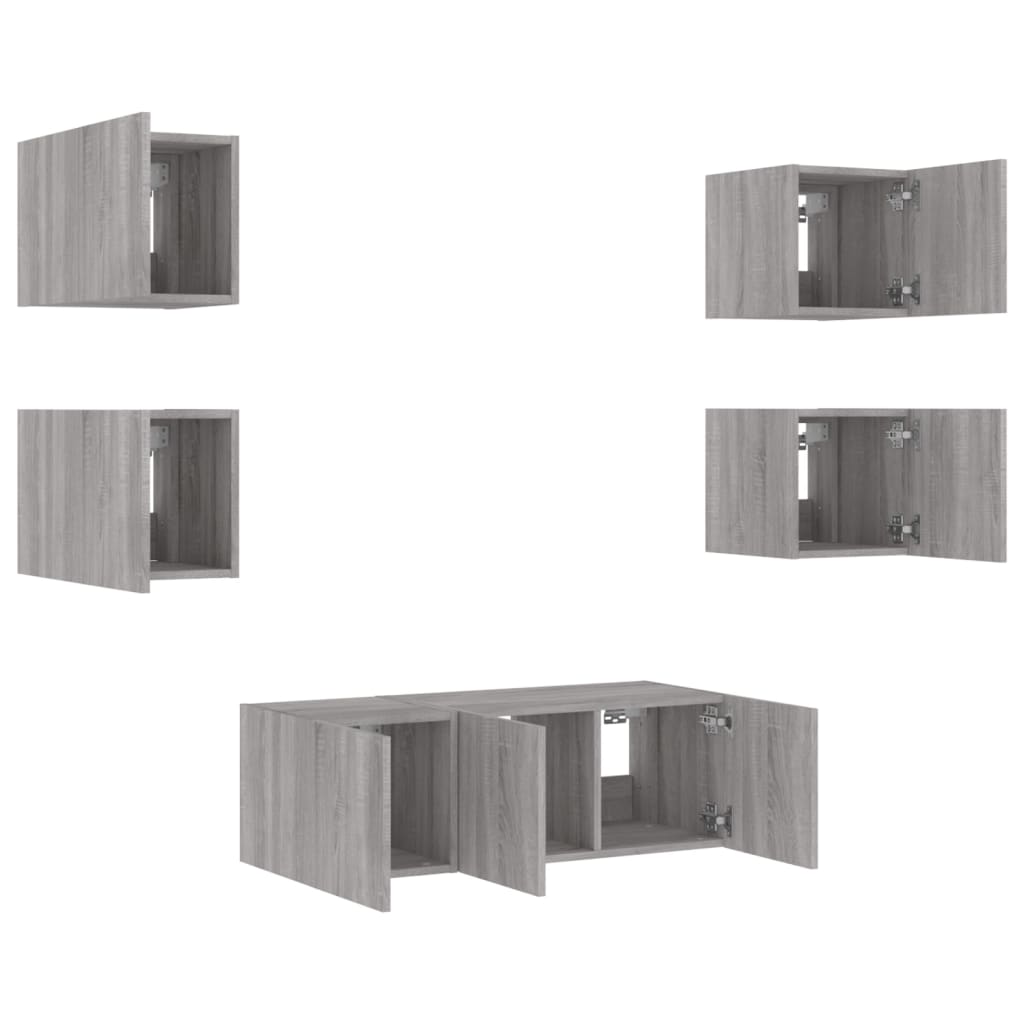 Mobili TV a Muro con LED 6pz Grigio Sonoma Legno Multistrato - homemem39