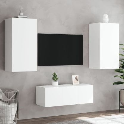 Mobili TV a Muro con LED 4pz Bianchi in Legno Multistrato - homemem39