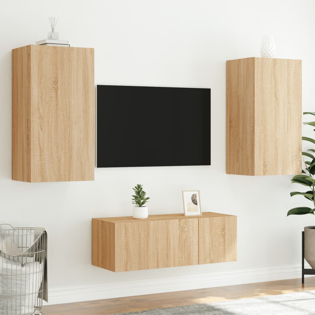 Mobili TV a Muro con LED 4pz Rovere Sonoma Legno Multistrato - homemem39