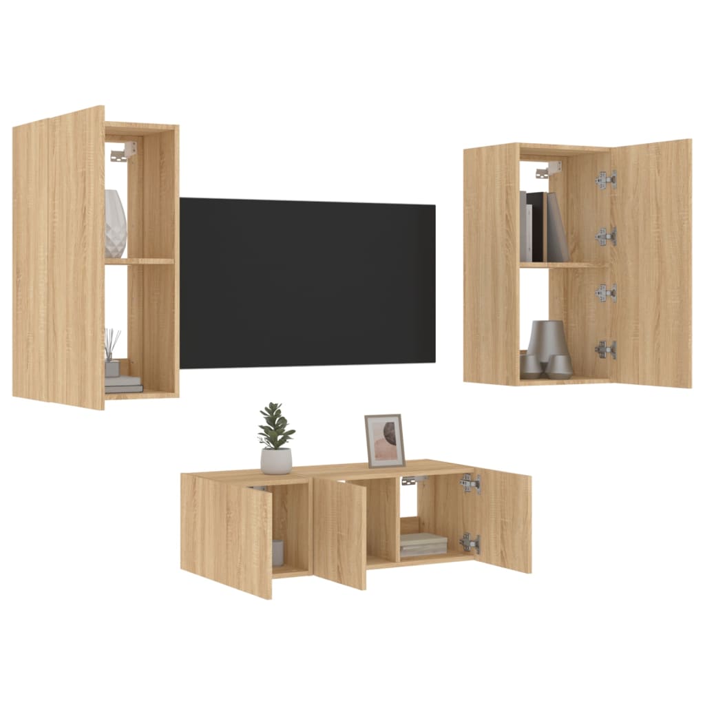 Mobili TV a Muro con LED 4pz Rovere Sonoma Legno Multistrato - homemem39