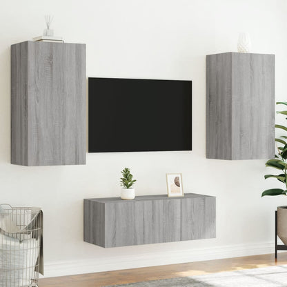 Mobili TV a Muro con LED 4pz Grigio Sonoma in Legno Multistrato - homemem39