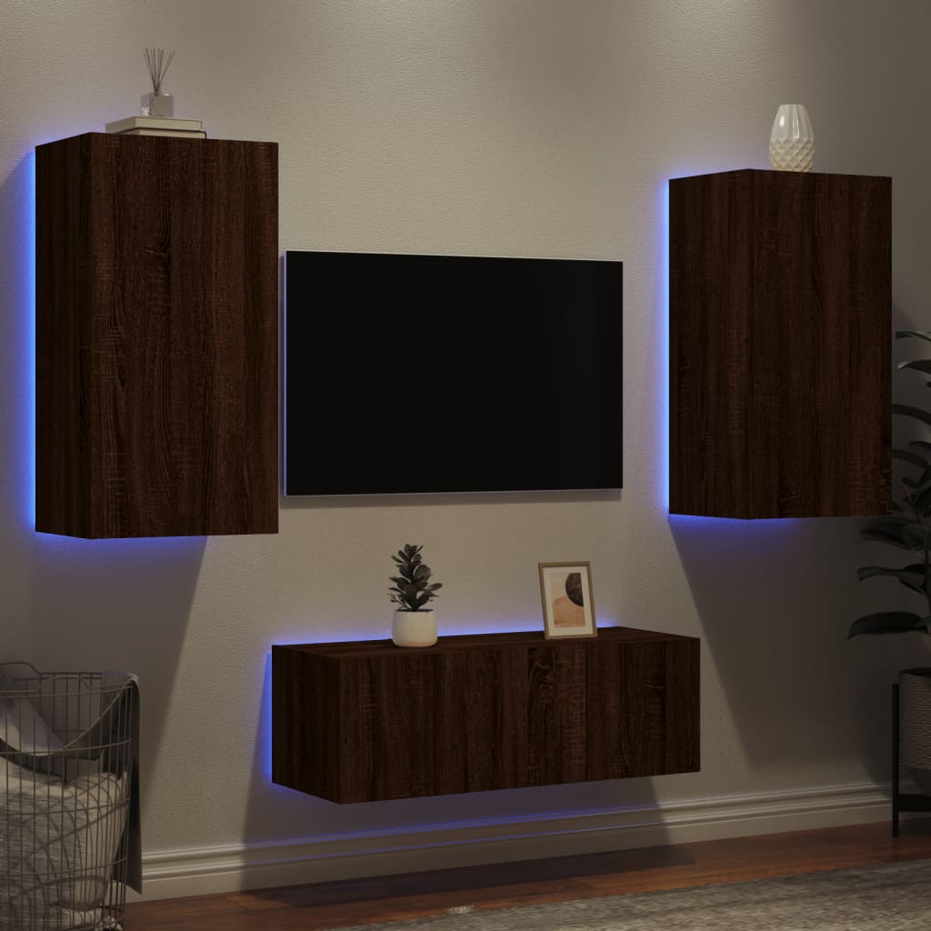 Mobili TV a Muro con LED 4pz Rovere Marrone Legno Multistrato - homemem39