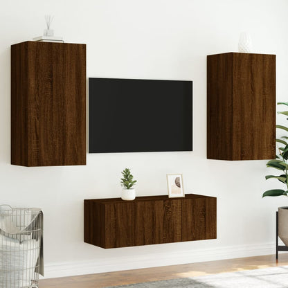 Mobili TV a Muro con LED 4pz Rovere Marrone Legno Multistrato - homemem39