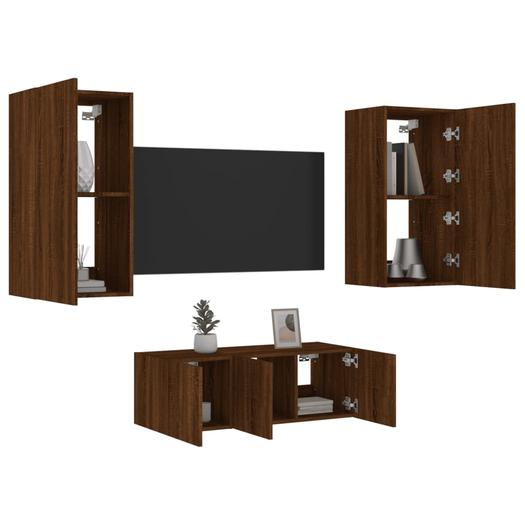 Mobili TV a Muro con LED 4pz Rovere Marrone Legno Multistrato - homemem39