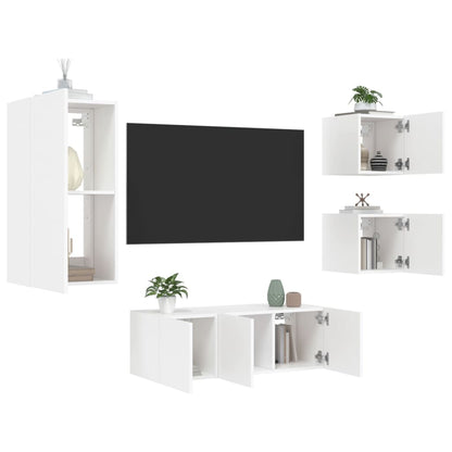 Mobili TV a Muro con LED 5pz Bianchi in Legno Multistrato - homemem39