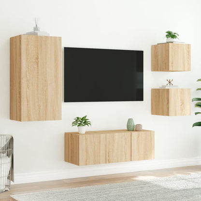 Mobili TV a Muro con LED 5pz Rovere Sonoma Legno Multistrato - homemem39