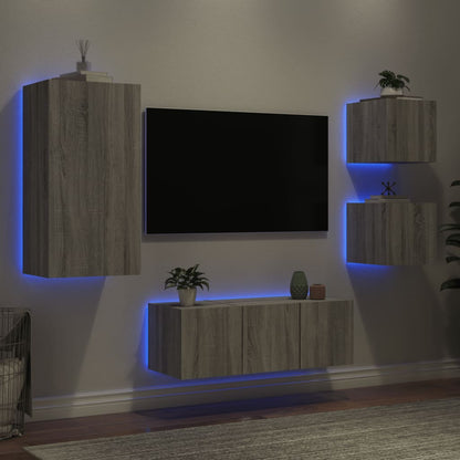 Mobili TV a Muro con LED 5pz Grigio Sonoma in Legno Multistrato - homemem39