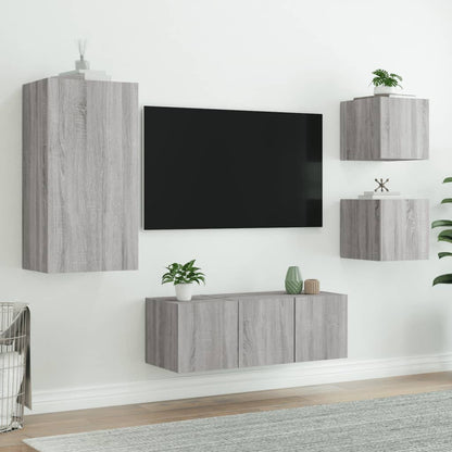 Mobili TV a Muro con LED 5pz Grigio Sonoma in Legno Multistrato - homemem39