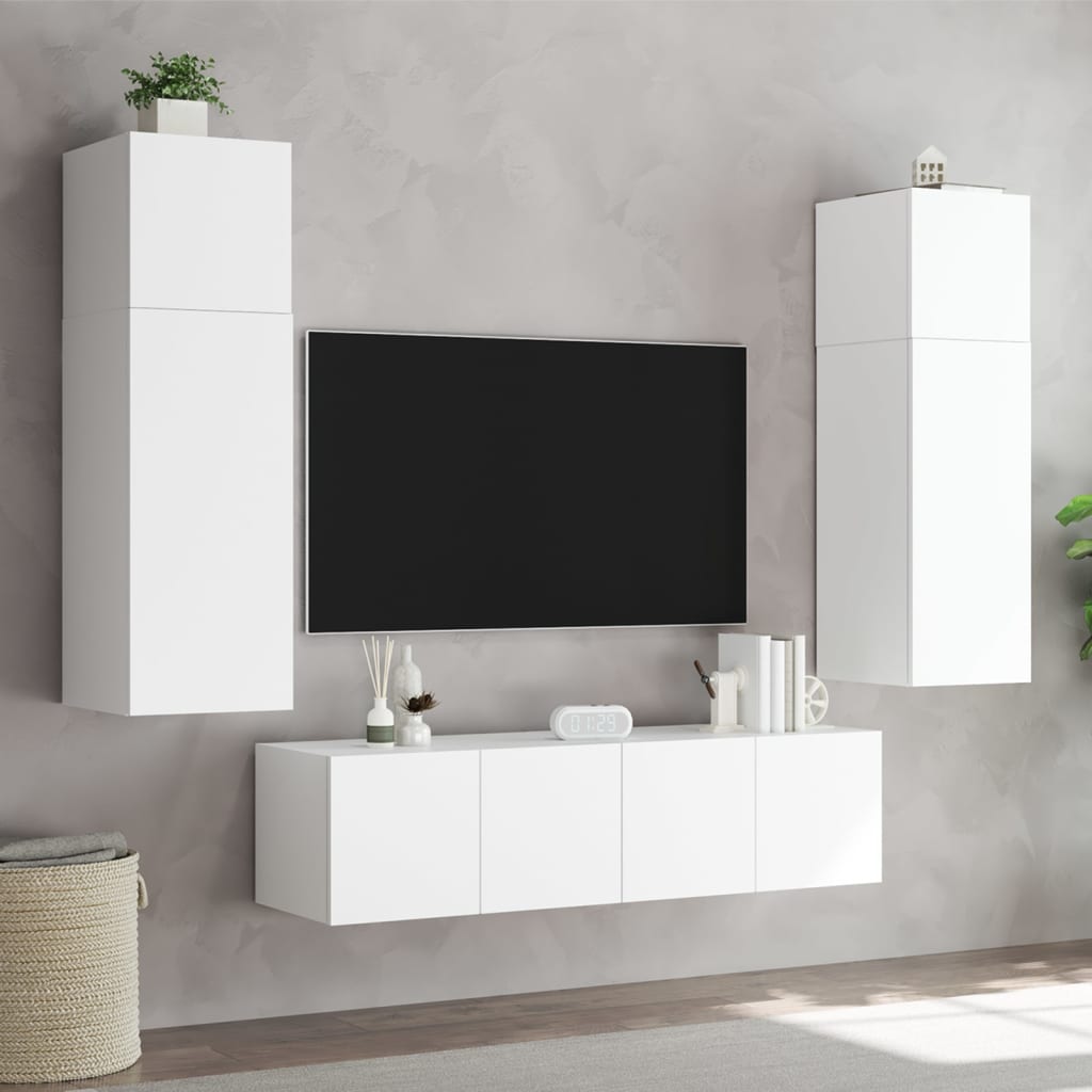 Mobili TV a Muro con LED 6pz Bianchi in Legno Multistrato - homemem39