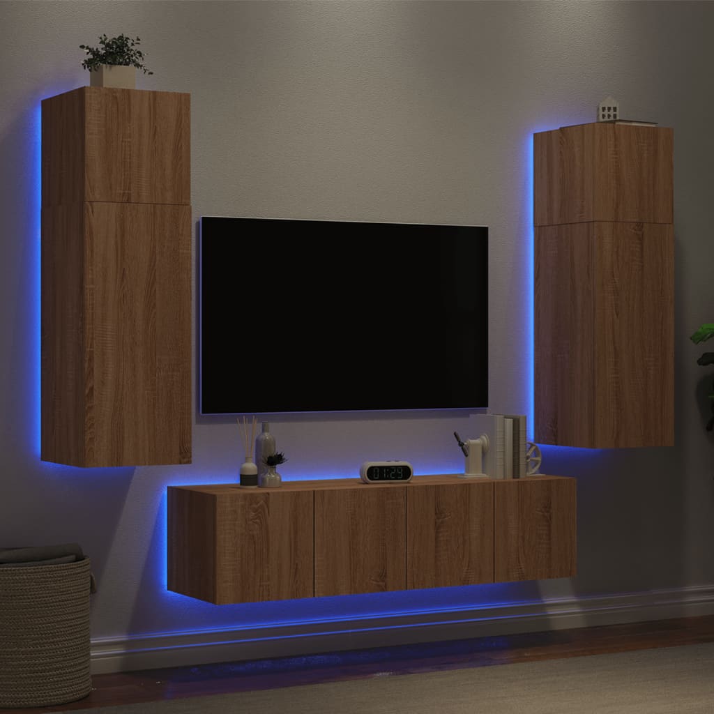 Mobili TV a Muro con LED 6pz Rovere Sonoma Legno Multistrato - homemem39