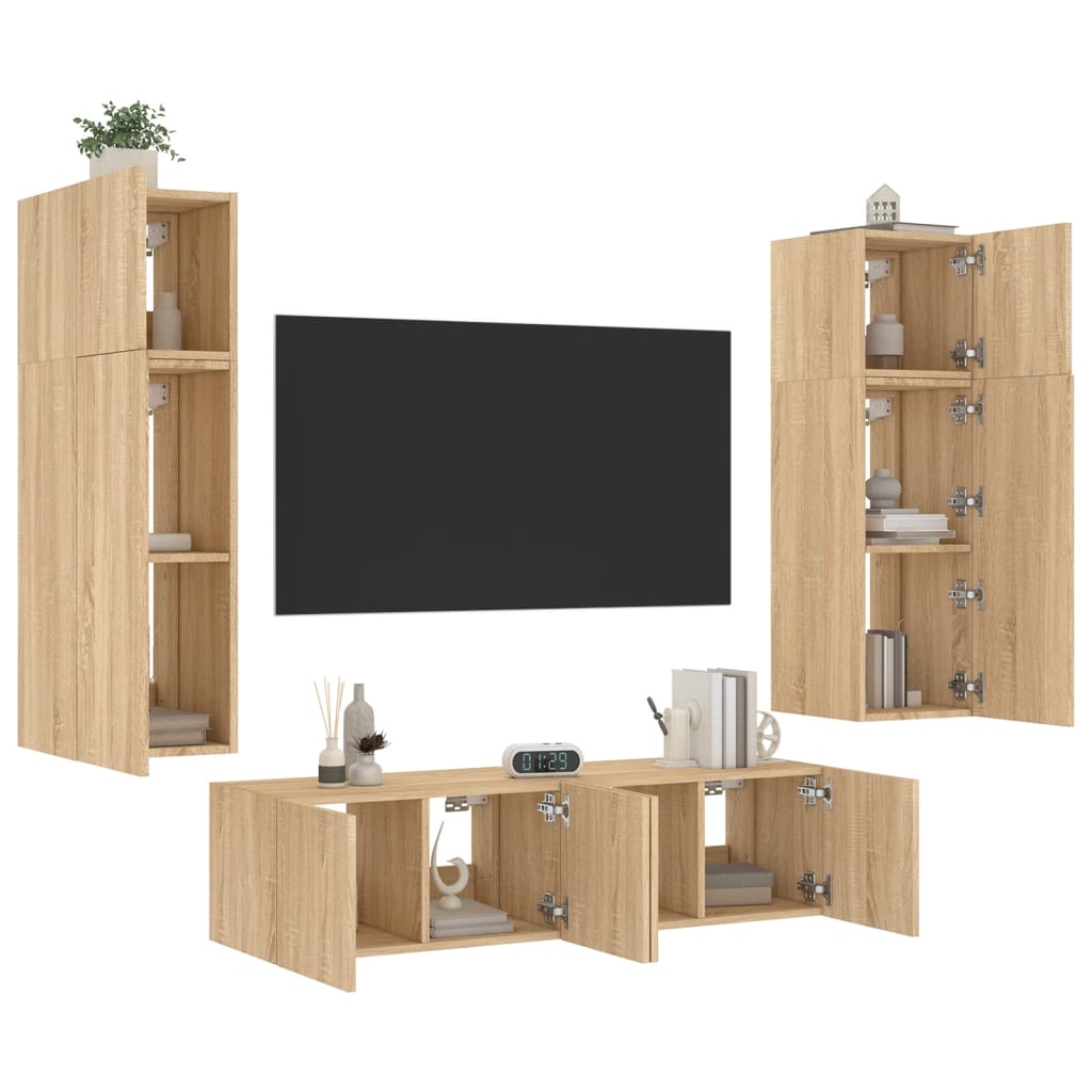 Mobili TV a Muro con LED 6pz Rovere Sonoma Legno Multistrato - homemem39