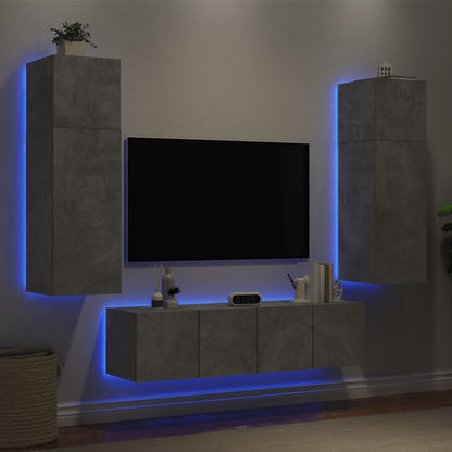 Mobili TV a Muro con LED 6pz Grigio Cemento Legno Multistrato - homemem39