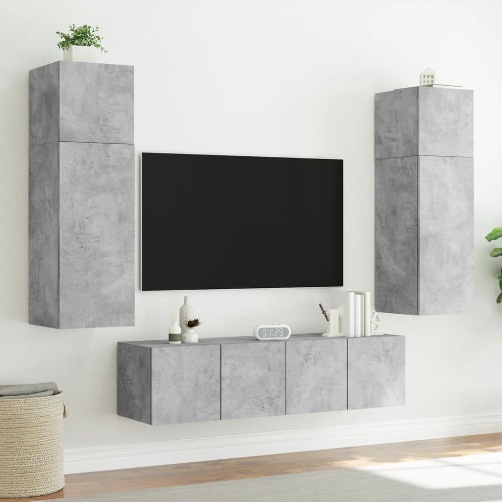 Mobili TV a Muro con LED 6pz Grigio Cemento Legno Multistrato - homemem39