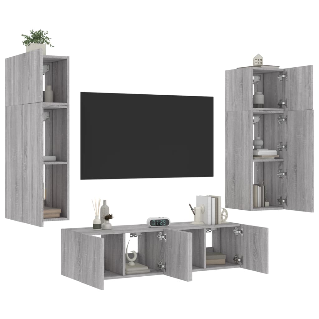 Mobili TV a Muro con LED 6pz Grigio Sonoma Legno Multistrato - homemem39