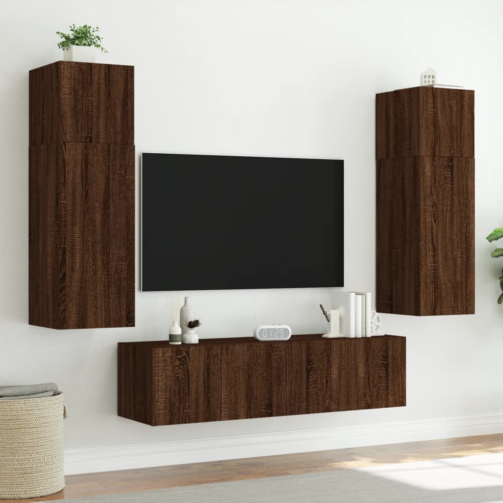 Mobili TV a Muro con LED 6pz Rovere Marrone Legno Multistrato - homemem39