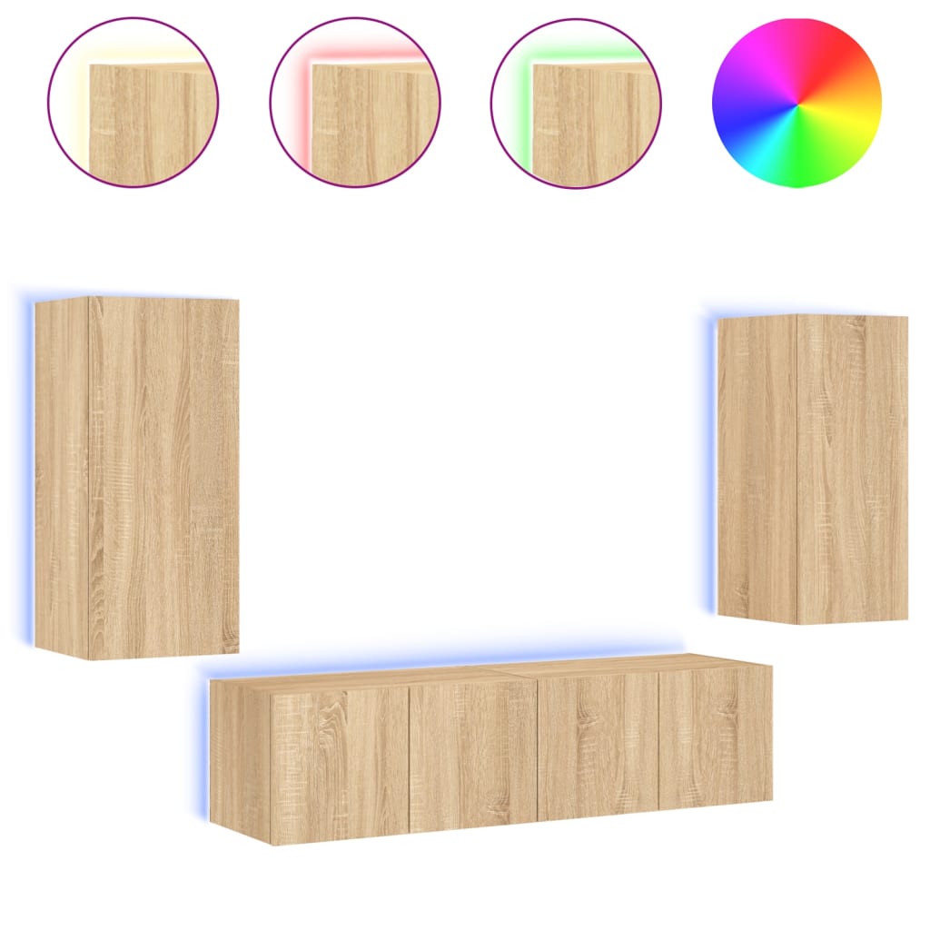 Mobili TV a Muro con LED 4pz Rovere Sonoma Legno Multistrato - homemem39