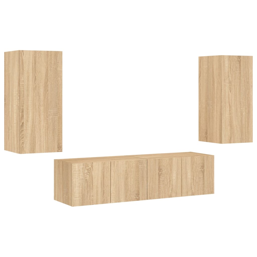 Mobili TV a Muro con LED 4pz Rovere Sonoma Legno Multistrato - homemem39