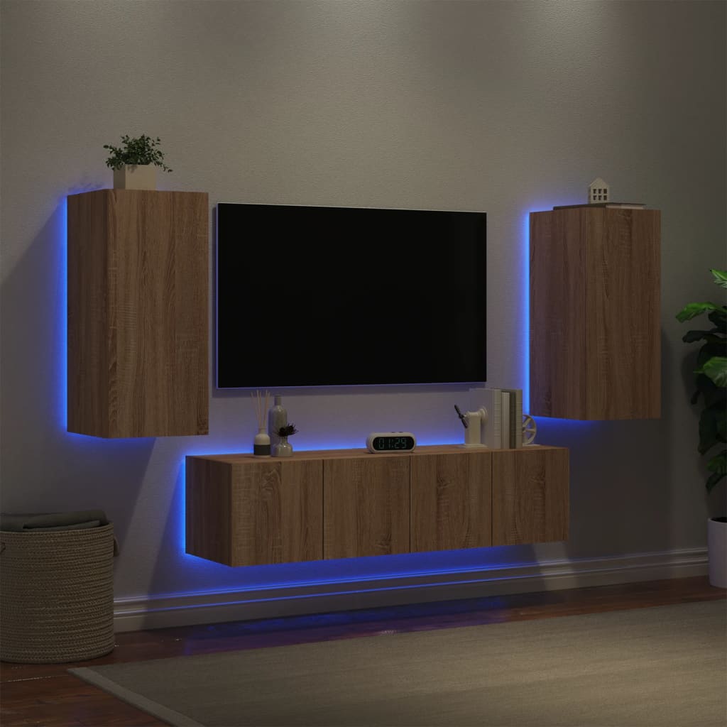 Mobili TV a Muro con LED 4pz Rovere Sonoma Legno Multistrato - homemem39