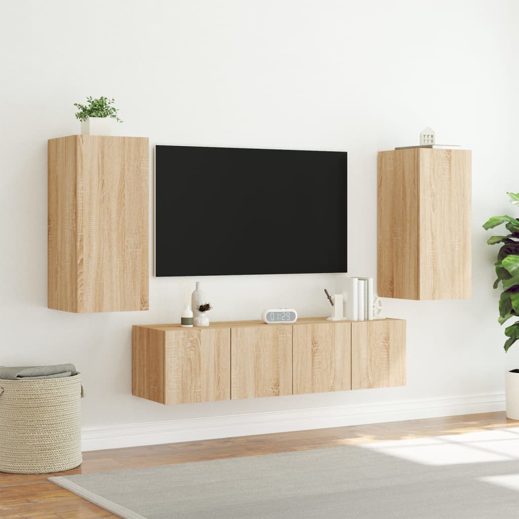 Mobili TV a Muro con LED 4pz Rovere Sonoma Legno Multistrato - homemem39