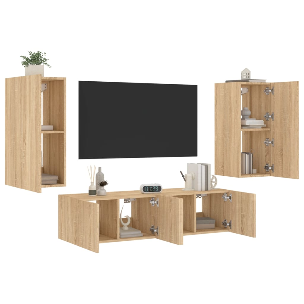 Mobili TV a Muro con LED 4pz Rovere Sonoma Legno Multistrato - homemem39