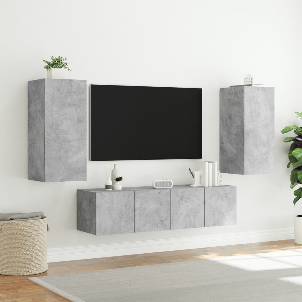 Mobili TV a Muro con LED 4pz Grigio Cemento Legno Multistrato - homemem39