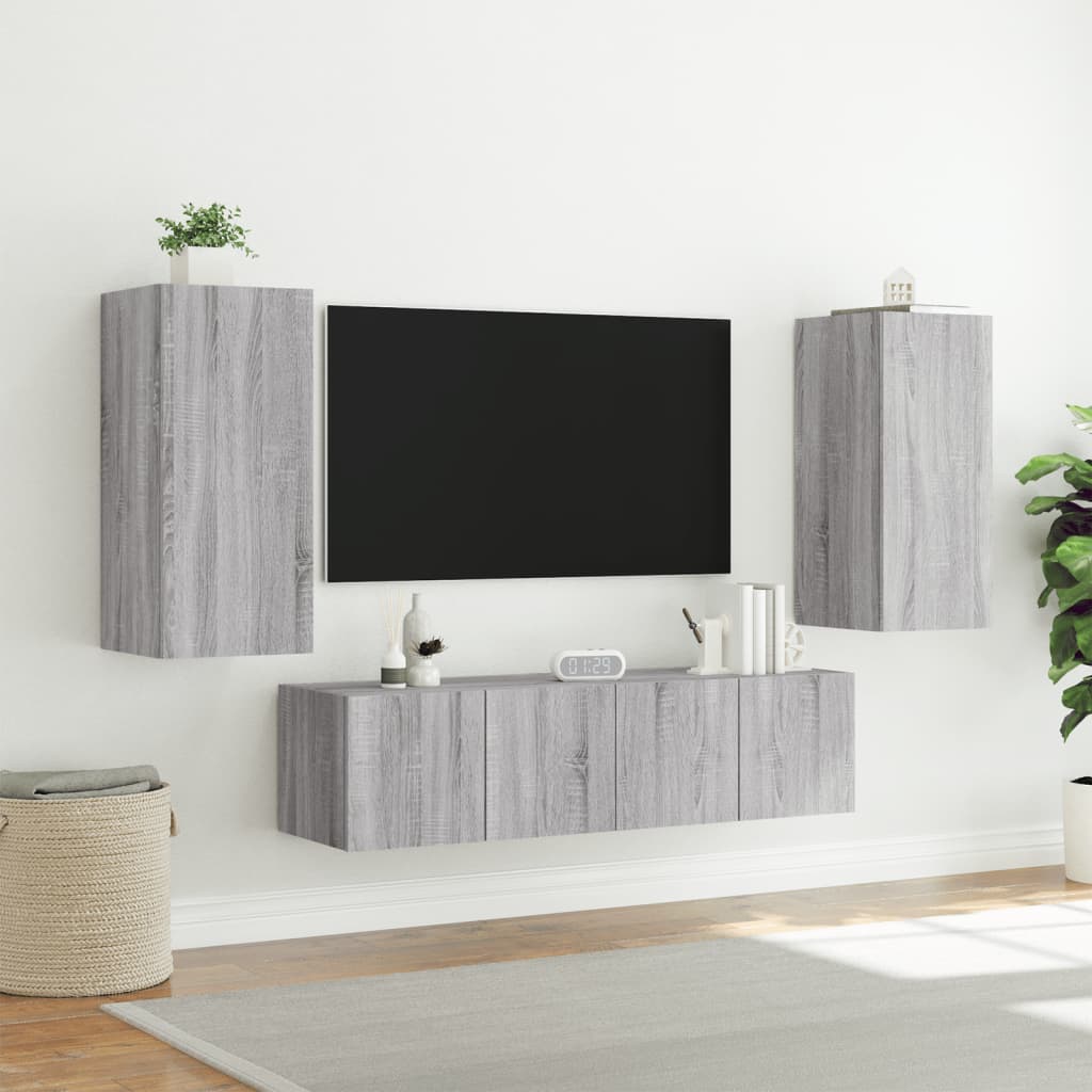 Mobili TV a Muro con LED 4pz Grigio Sonoma in Legno Multistrato - homemem39