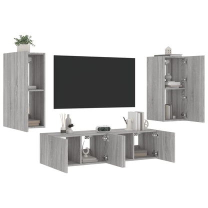 Mobili TV a Muro con LED 4pz Grigio Sonoma in Legno Multistrato - homemem39