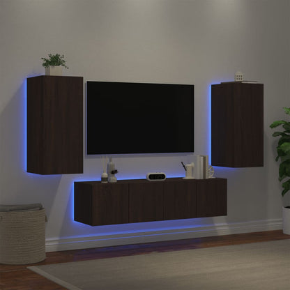 Mobili TV a Muro con LED 4pz Rovere Marrone Legno Multistrato - homemem39