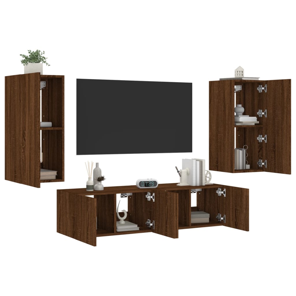 Mobili TV a Muro con LED 4pz Rovere Marrone Legno Multistrato - homemem39