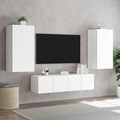 Mobili TV a Muro con LED 4pz Bianchi in Legno Multistrato - homemem39