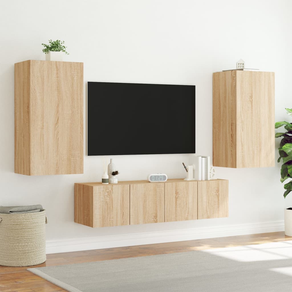 Mobili TV a Muro con LED 4pz Rovere Sonoma Legno Multistrato - homemem39