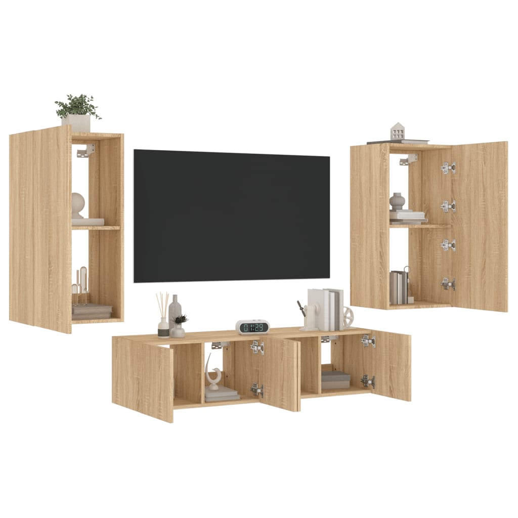 Mobili TV a Muro con LED 4pz Rovere Sonoma Legno Multistrato - homemem39