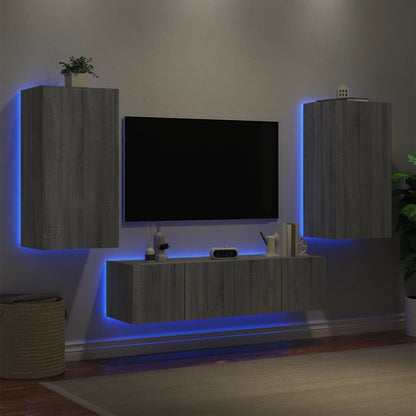 Mobili TV a Muro con LED 4pz Grigio Sonoma in Legno Multistrato - homemem39