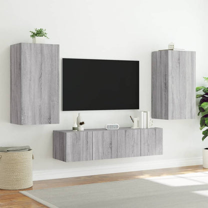 Mobili TV a Muro con LED 4pz Grigio Sonoma in Legno Multistrato - homemem39