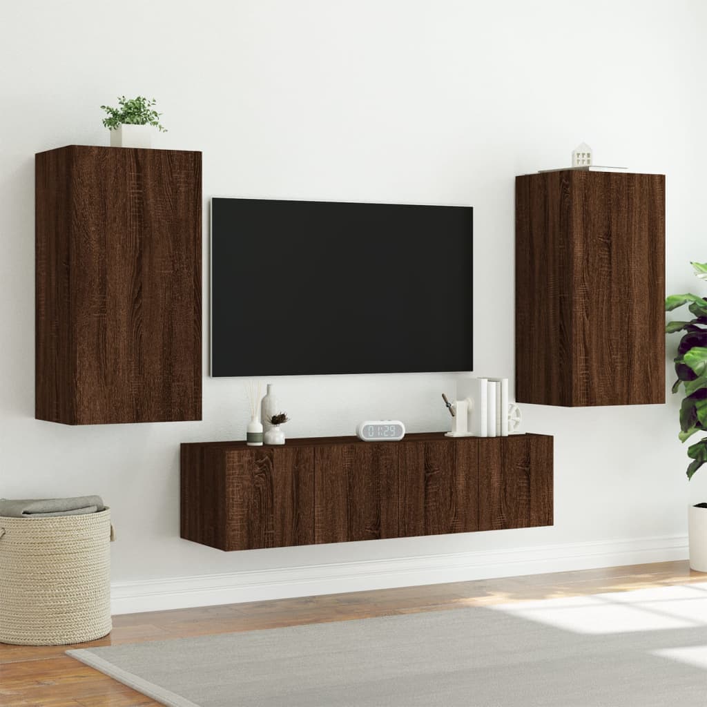 Mobili TV a Muro con LED 4pz Rovere Marrone Legno Multistrato - homemem39