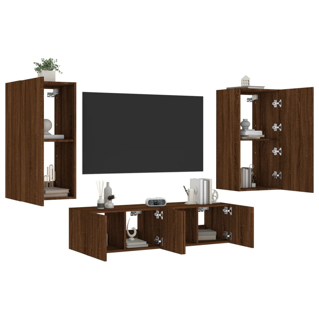 Mobili TV a Muro con LED 4pz Rovere Marrone Legno Multistrato - homemem39